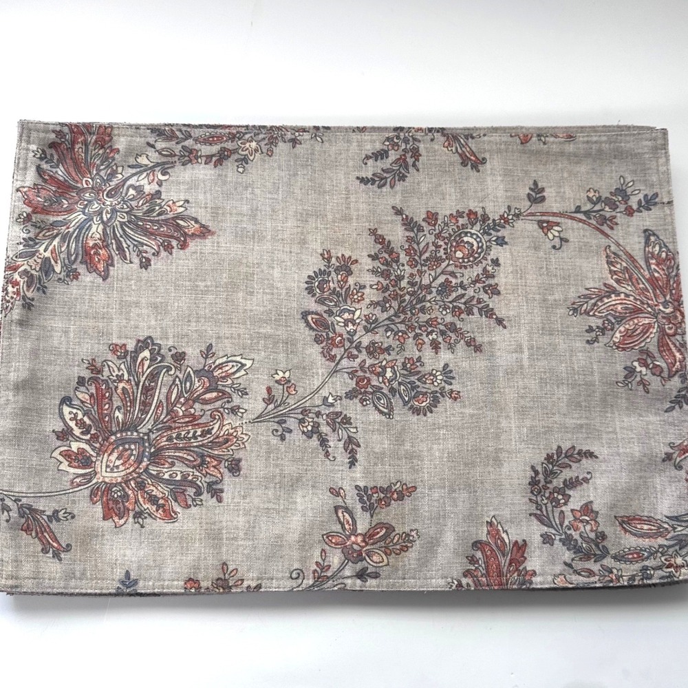 Set of 6 Paisley Fabric Placemat Neutral Earth Tones Linen Blend Farmhouse Decor